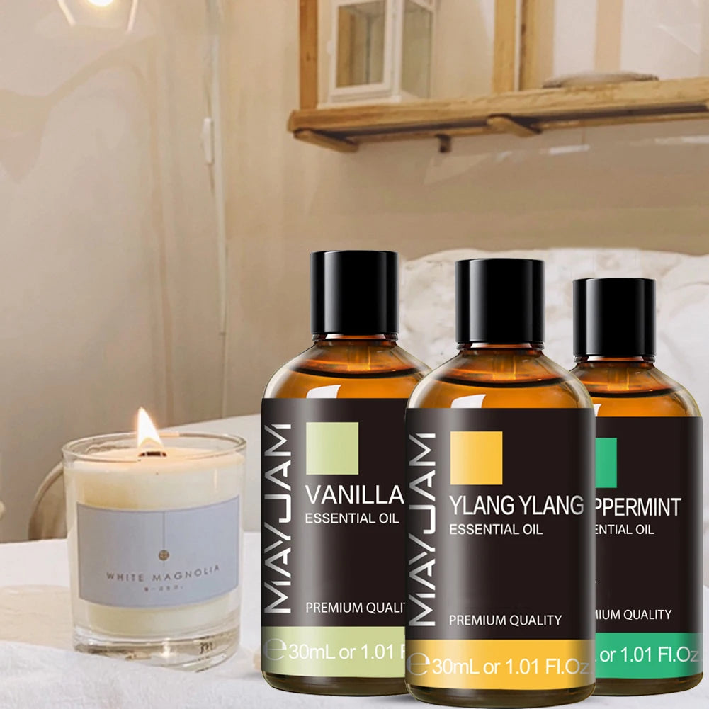 Óleo Essencial 30ml com Conta-Gotas – Limão, Eucalipto, Hortelã-Verde para Aromaterapia, Difusor e Umidificador